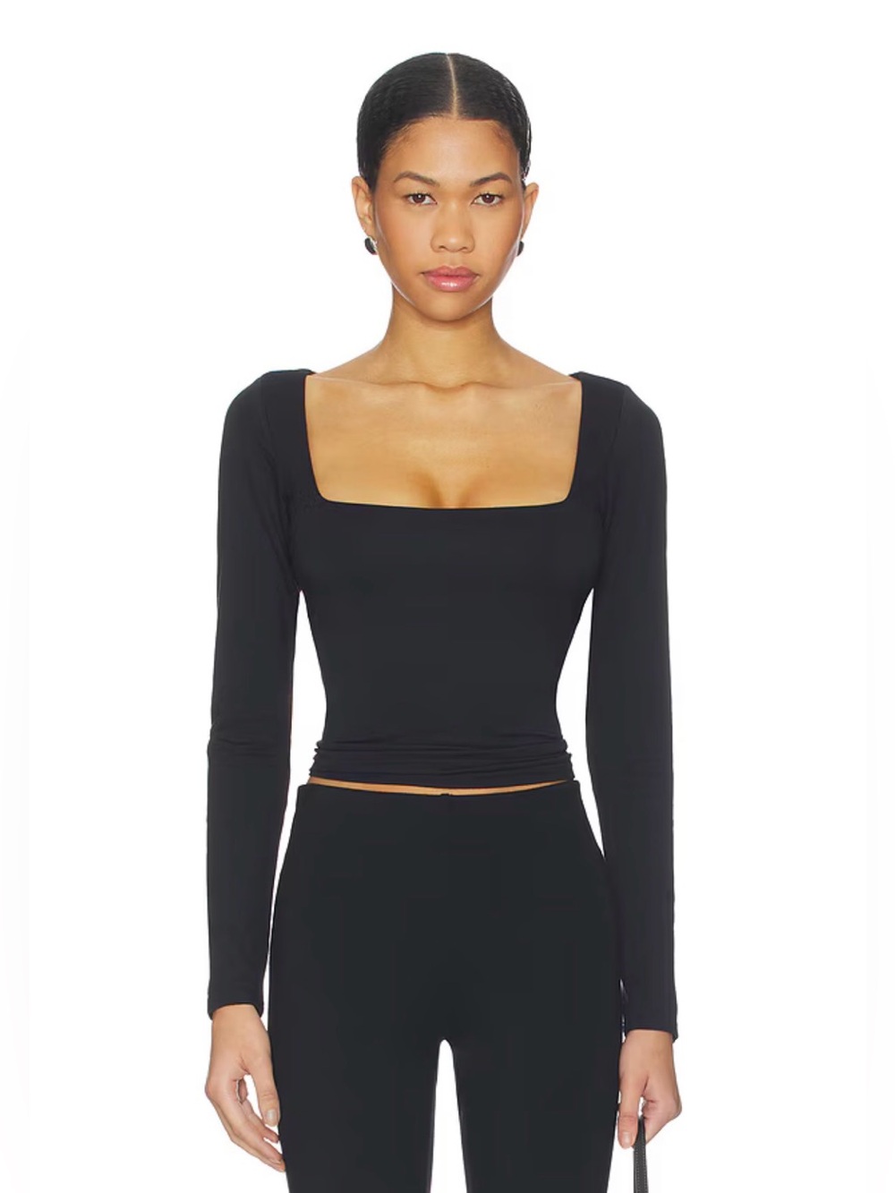 Skims Square Neck Long Sleeve Top Sz M Black Revolve